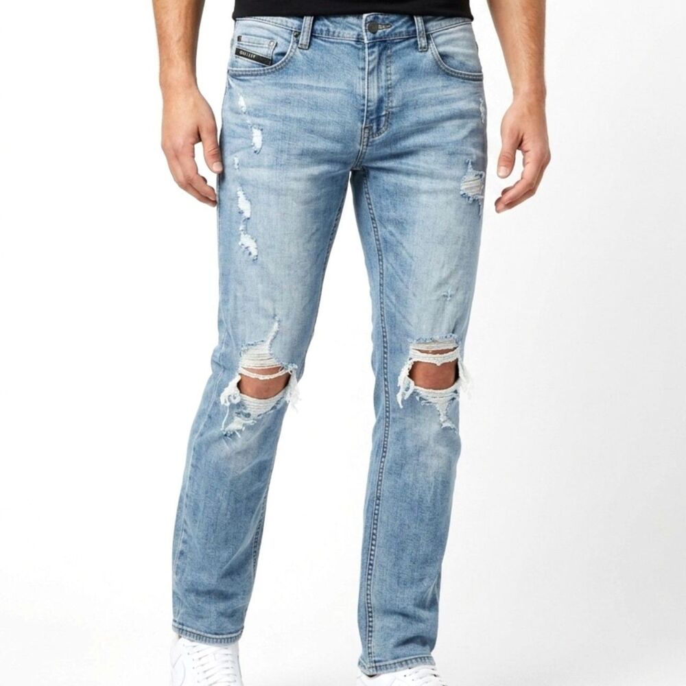 EMPYRE Skeleton Jeans Skinny Distressed Light Blue Wash Denim Iconic Men Size 34